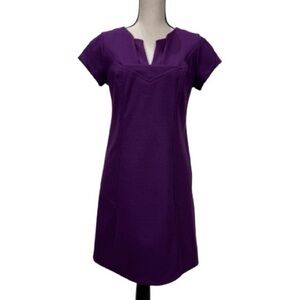Diane Von Furstenberg Purple Wool Sheath Dress Women’s 6 Cap Sleeve V-Neck